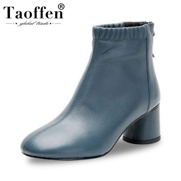 

taoffen women 2020 office ladies real leather ankle boots zipper retro simple round toe short boots women shoes size 33-41, Black