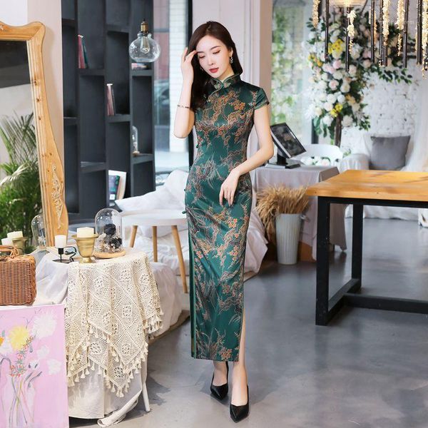 

ethnic clothing traditional chinese wedding dresses for women oriental lady banquet short sleeve qipao elegant classic slim long cheongsam1, Red