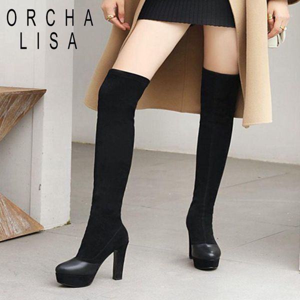 

boots orcha lisa stretch fabric platform black elastic over the knee women thigh high winter long 11.5cm1
