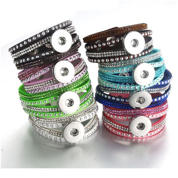 

snap bracelet&bangles rhinestone charms leather bracelets for women fit boom life 18/20mm snap button jewe bbyskk, Golden;silver