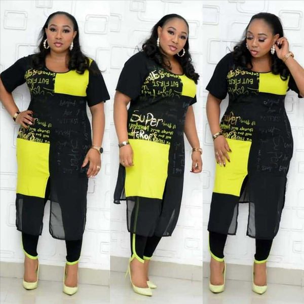 

2020 new plus size women two piece sets mesh patchwork skinny pants matching set fashion letter print african clothes women, Gray