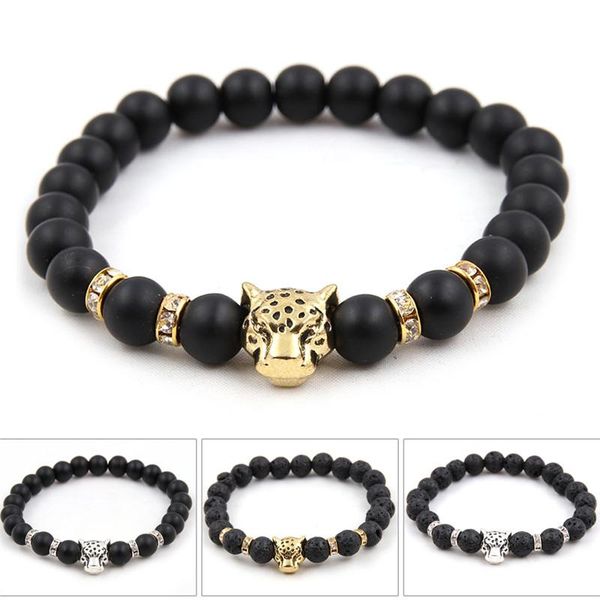 

2020 leopard head lava stone onyx bead buddha bracelet stone charm tiger eye women man bracelets & bangle hombre, Golden;silver