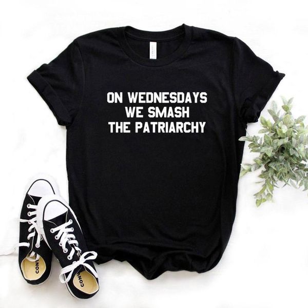 

on wednesdays we smash the patriarchy women tshirts cotton casual funny t shirt for lady tee hipster 6 color na-567, White
