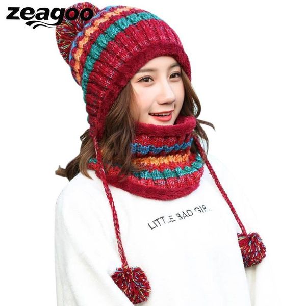 

2 pcs/set cap scarf winter hat scarf set women girl's beanie woolen knitted hats scarves gifts box fur pom ladies cashmere, Blue;gray