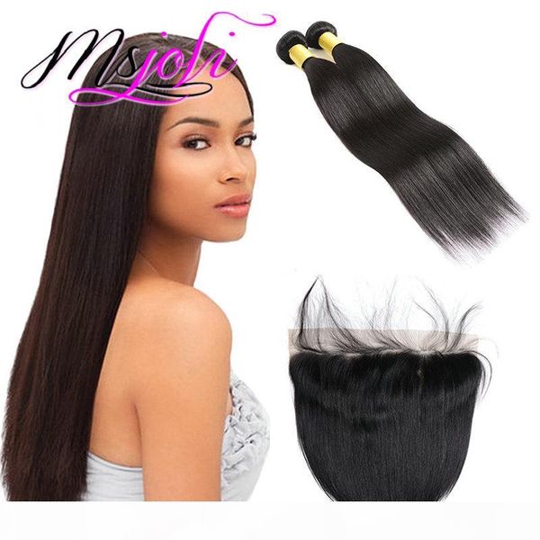 

straight 3pcs set virgin peruvian 2 bundles with 13x4 frontal human hair extension 8-28 available double weft unprocessed human hair, Black;brown