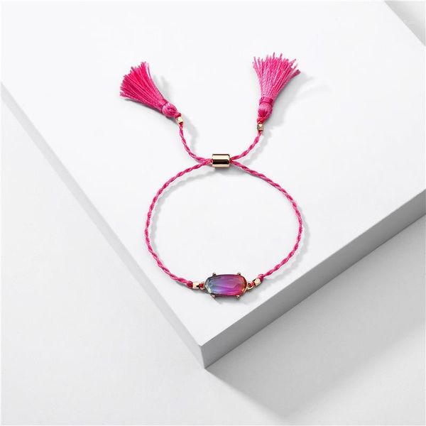 

2020 new summer transparent multicolor small oval resin adjustable braid bracelet for women1, Golden;silver