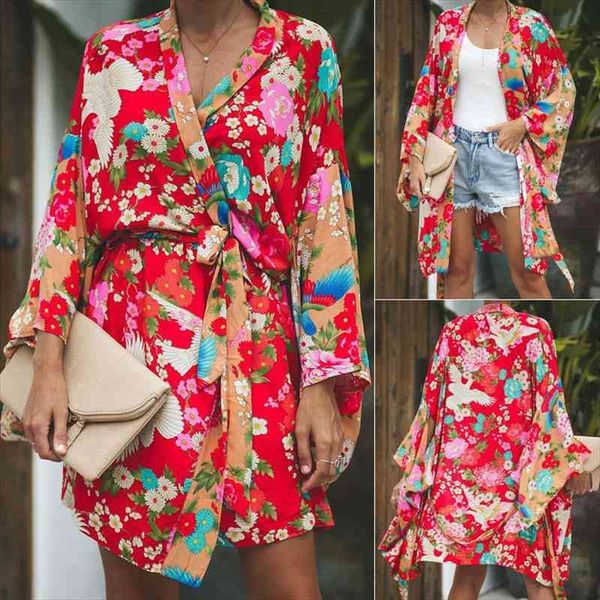 

fashion womens casual cardigan boho floral open cape casual coat beach loose flora printed blouse kimono long cardigan, White;black