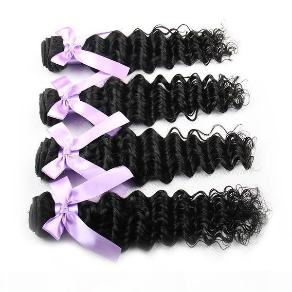 

3 or 4 bundles brazilian deep wave virgin human hair weaves unprocessed peruvian malaysian indian cambodian brazillian curly hair extensions, Black