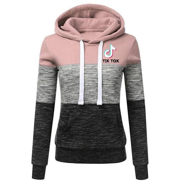 

2020 fall/winter european and american new color-blocking tik tok hooded drawstring sweater, Black