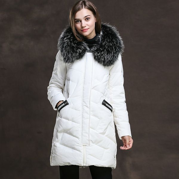 

women's winter warm white duck down jacket woman hooded real fox fur collar long coat xrhd8707 kj2938, Black