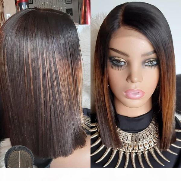 

ombre highlight straight bob 4x4 lace closure wig colored honey blonde human hair wigs for black women brazilian remy glueless, Black;brown