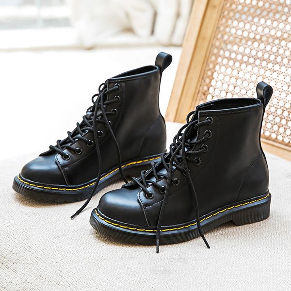 

shermyra children's car flat bottomed low heel british martin women's in tube lovers leather short boots women, Black