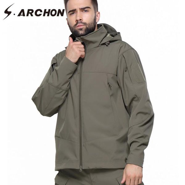 

men's jackets s.archon soft shell thin army hooded men jacket autumn tactical camouflage waterpoof windbreaker hoodie coat, Black;brown
