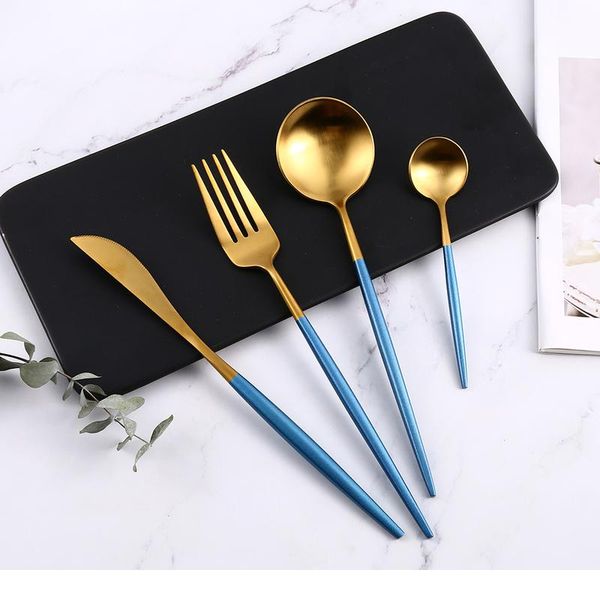 

home cutlery set blue gold 4pcs/set stainless steel frosted high-end steak cutlery knife spoon fork dessert spoon re sqcfxw