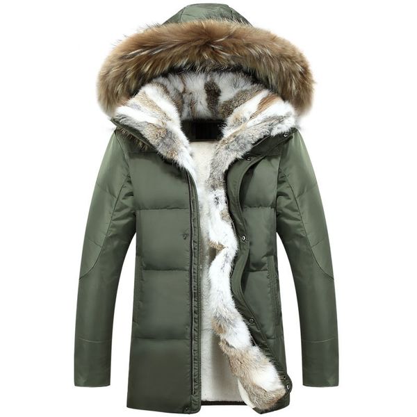 

winter of cotton parkas men's jacket bundled warm rabbit raccoon skin collar with hood size s-xxl 3xl 4xl 5xl xe0x, Black