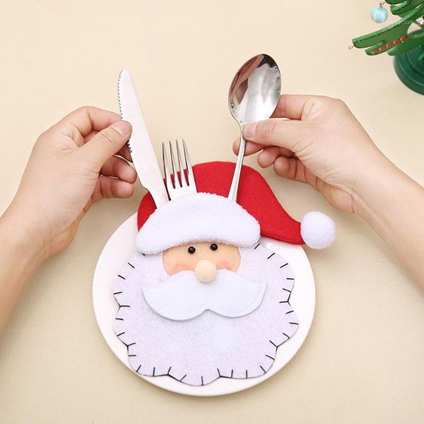 

christmas decorations santa claus cutlery holder bags fork spoon pockets decor snowman silverware holders table ornament year home1