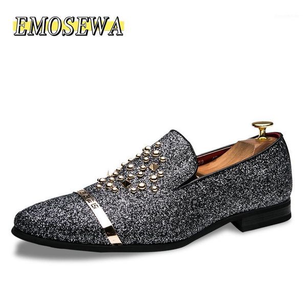 

dress shoes emosewa men's rhinestones 2021 luxury italian style fashion men formal nightclub wedding loafers1, Black