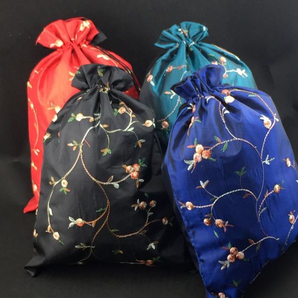 

embroidery fruit extra large fabric gift bag shoe travel pouch drawstring jewelry cosmetic makeup pouch dust cloth bag for shoes, Pink;blue