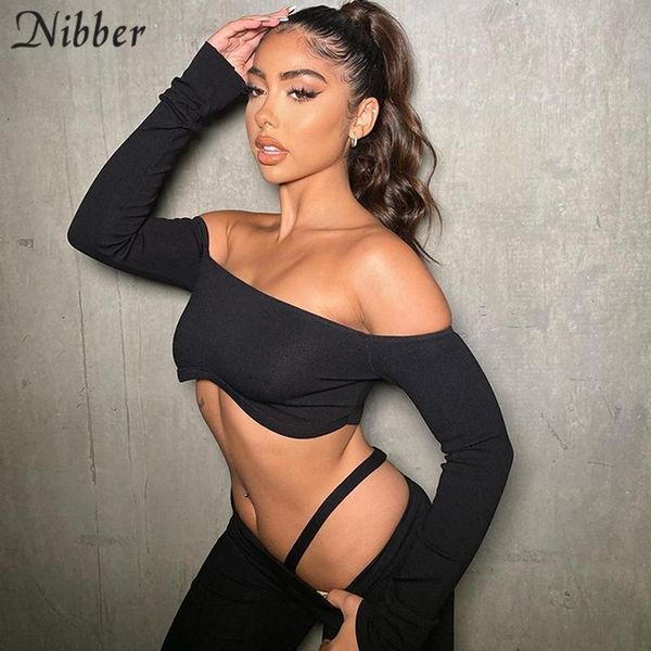 

nibber off strapless t-shirt bandage trousers 2 two piece sets womens low waist black pants casual crop suits female, Gray