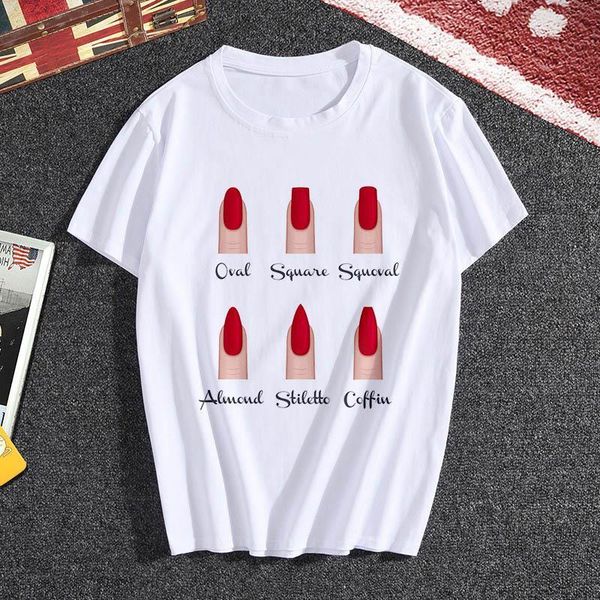 

new t shirt women's fashion personality nail art print fun casual short-sleeve harajuku t-shirt female fashion tee clothes, White