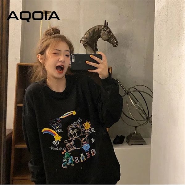 

autumn harajuku printing loose women's hoodies sweatshirt ins oversize thin y2k sweatshirt plus size women female pullovers 201216, Black