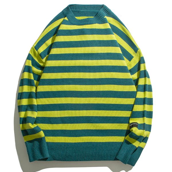 

2021 new vintage retro striped knitted mens streetwear sweater oversize autumn loose harajuku men clothing hip hop pullover jclr, Black;white