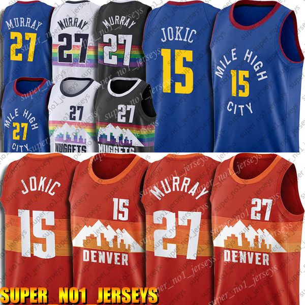 

denver nuggets jersey jamal 27 murray jerseys nikola 15 basketball jokic jersey 2021 city edition jerseys, Black;red