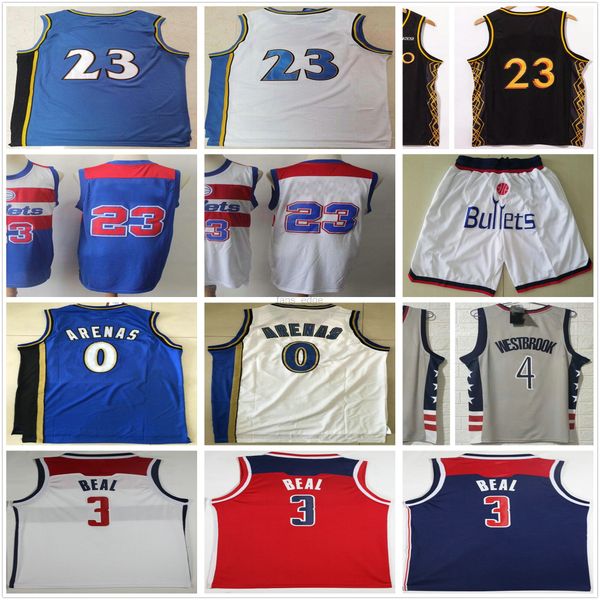 

ncaa washington bradley 3 beal 4 westbrook jerseys gray red blue white #23 retro vintage gilbert 0 arenas wizards basketball jersey, Black;red