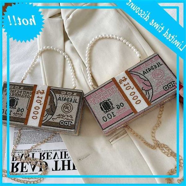 

2020 new dollar luxury diamond evening handbag party purse wedding diner wallet stack cash