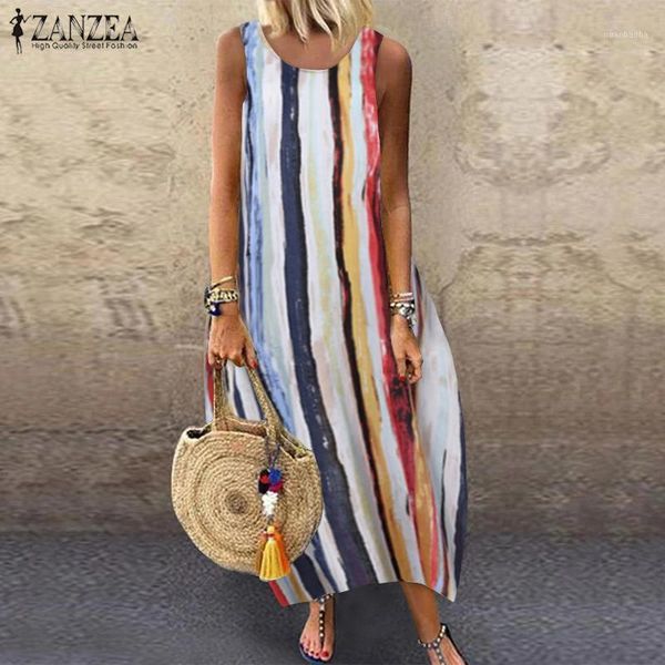 

vintage striped sundress zanzea women summer dress sleeveless cotton linen vestido female bohemian beach dresses loose sarafans1, Black;gray
