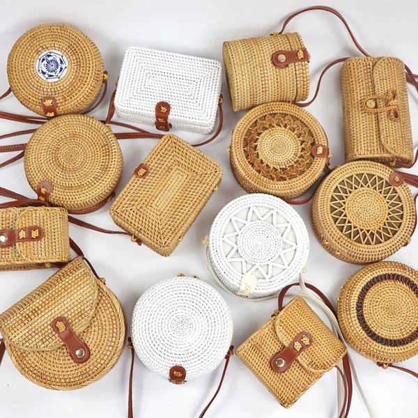 

hbp smooza woven rattan bag round straw shoulder