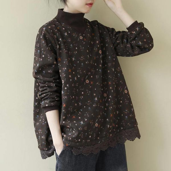 

and thickened sweater women's autumn cashmere / winter 2020 new korean large half high neck lace long sleeve coat top, Black