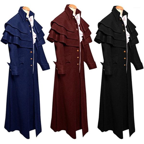 

nice men vintage gothic long jacket autumn retro cool costume trench coat steampunk tailcoat button wedding uniform coat male1, Tan;black