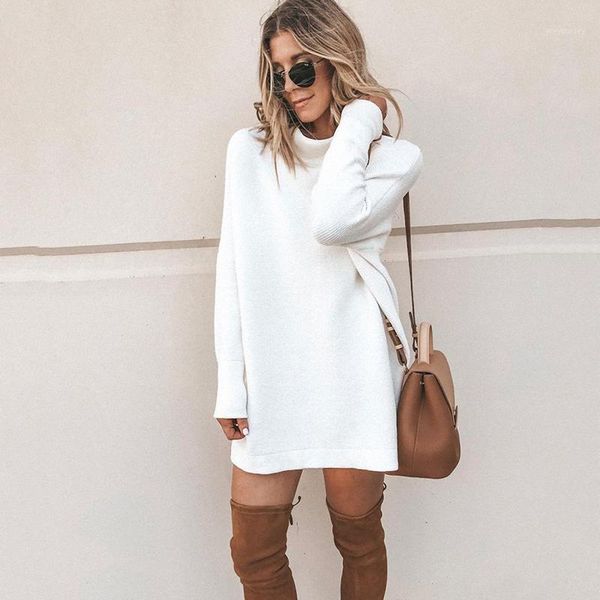

long sleeve women's knit dress 2019 autumn winter fashion slim high neck lady's knit pullover solid casual loose straight dress1, Black;gray