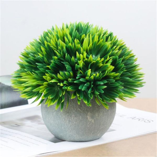 

искусственный горшечный мяч растение дома столовый стол поддельные украшения растения пластиковые шариковые травы с бумажный горшок, красный