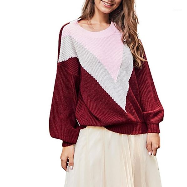 

women o-neck patchwork sweater pullover long sleeve loose knitted european american sweet leisure casual soft material1, White;black