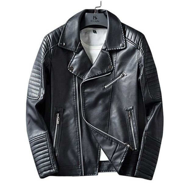 

2021 new pu with slanted zipper men of motorcycle jacket casual leather jackets 25w1, Black