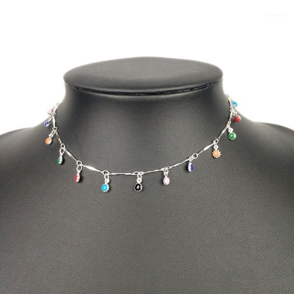 

vintage stone beads choker collar necklace for women bohemian red blue stone pendant necklaces handmade jewelry women necklace1, Golden;silver