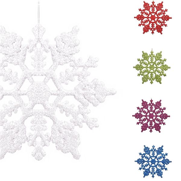 12 Stück Kunststoff Weihnachten Schneeflocke Ornamente Winzige funkelnde Pailletten Glitzer Schnee auf Schnur Hochzeit Dekor Y201020