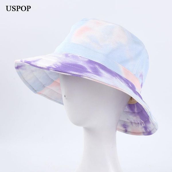 

wide brim hats uspop 2021 color tie-dyed bucket women cotton sun fashion summer flat1, Blue;gray
