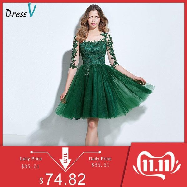 

dressv scoop neck a-line cocktail dress green appliques 3/4 length sleeves button knee-length cocktail dress formal party1, White;black