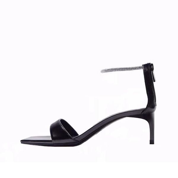 

summer fashion women sandals new black stiletto heels crystal ankle strap open toe sandals rome style square toe shoes woman