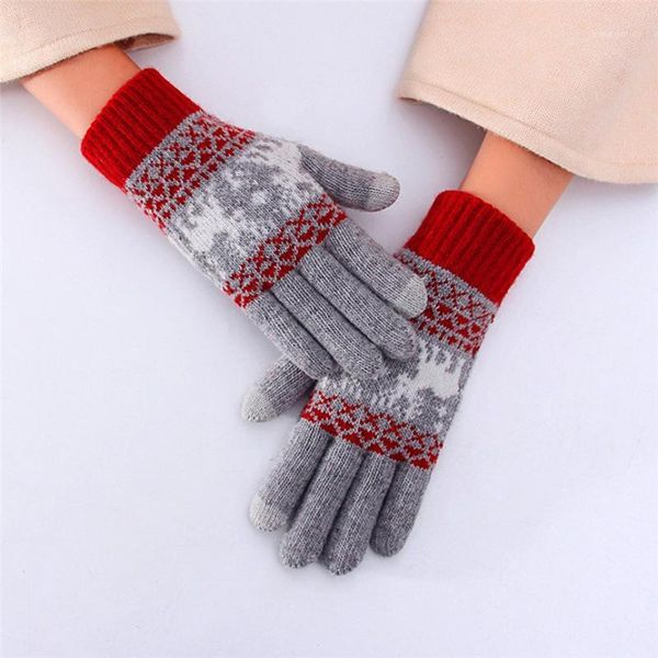 

1 pair vintage christmas deer knitted gloves women thicken touch screen gloves winter warm snow elk full finger mittens xmas 151, Blue;gray