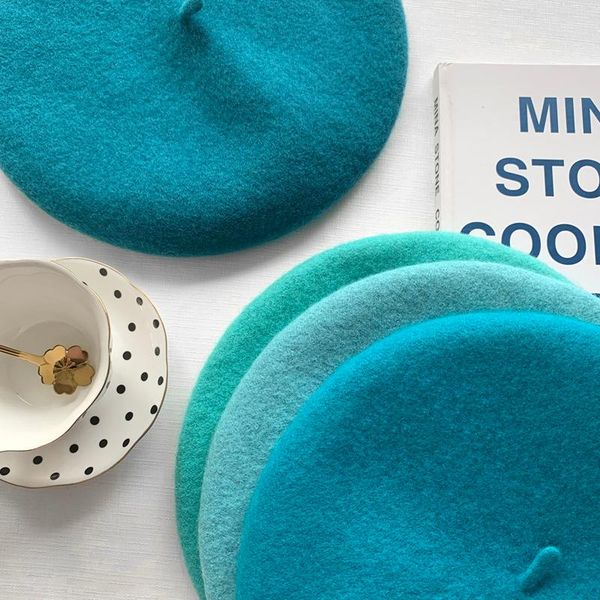 

berets &dolphin women wool mushroom rimi blue autumn winter deep eaves knitting artist cap painter beanie hat sweet color, Blue;gray