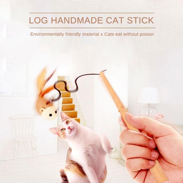 

1pc feather toys kitten funny colorful rod cat wand toys plastic pet cat