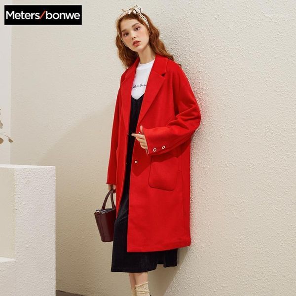 

metersbonwe women's woolen coat outerwear autumn and winter fashion warm woolen blends female fashion elegant office coat1, Black