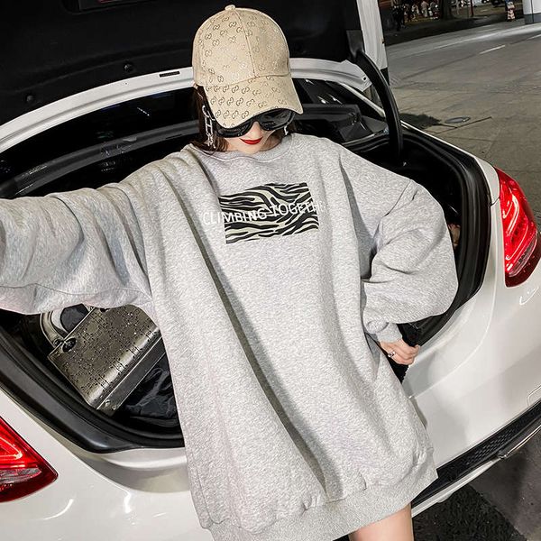 

cashmere thickened leopard sweater women's new autumn / winter loose mid long sleeve top, Black