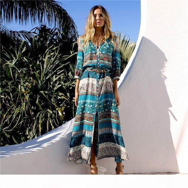 

short sleeves floral split dress single breasted peplum dresses summer casual long maxi dress fashion women clothing dropship 220105, Black;gray