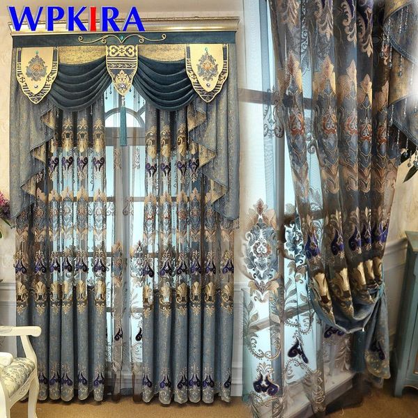 

curtain & drapes luxury grey chenille blackout curtains hollow water soluble embroidery for bedroom tulle living room m033d4