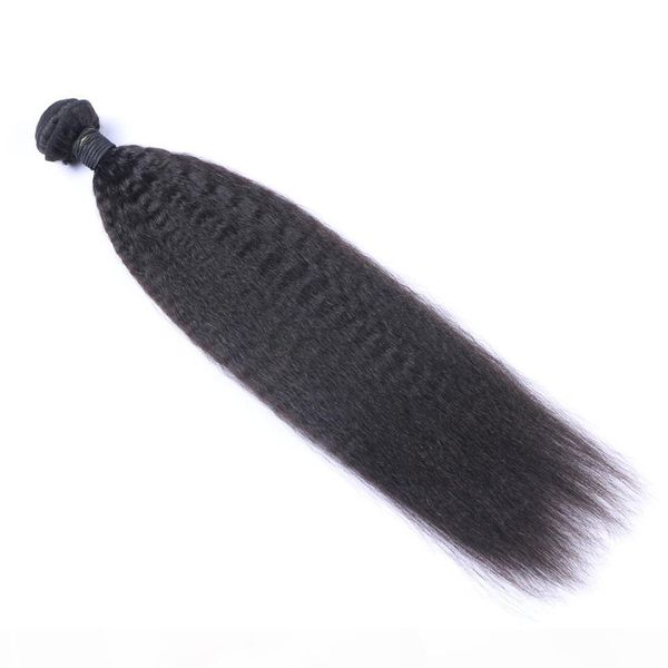 

peruvian virgin human hair yaki kinky straight unprocessed remy hair weaves double wefts 100g bundle 1bundle lot can be dyed bleached, Black